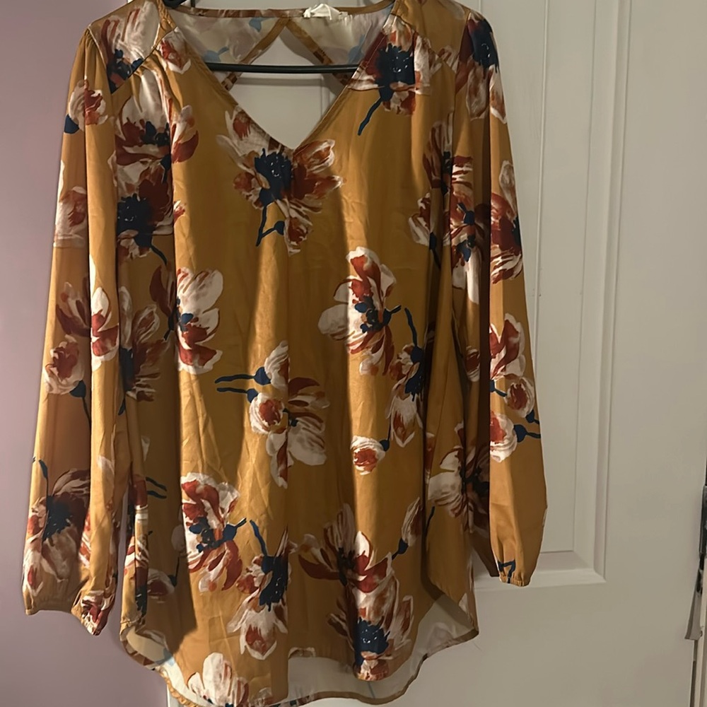 Love + Harmony Womens Yellow Gold Floral Long Sleeve Blouse Size M New